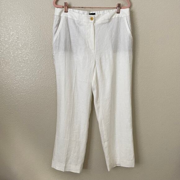 Talbots Pants Womens Size 8 Off White 100% Linen Straight Leg Trouser Preppy - Picture 3 of 12